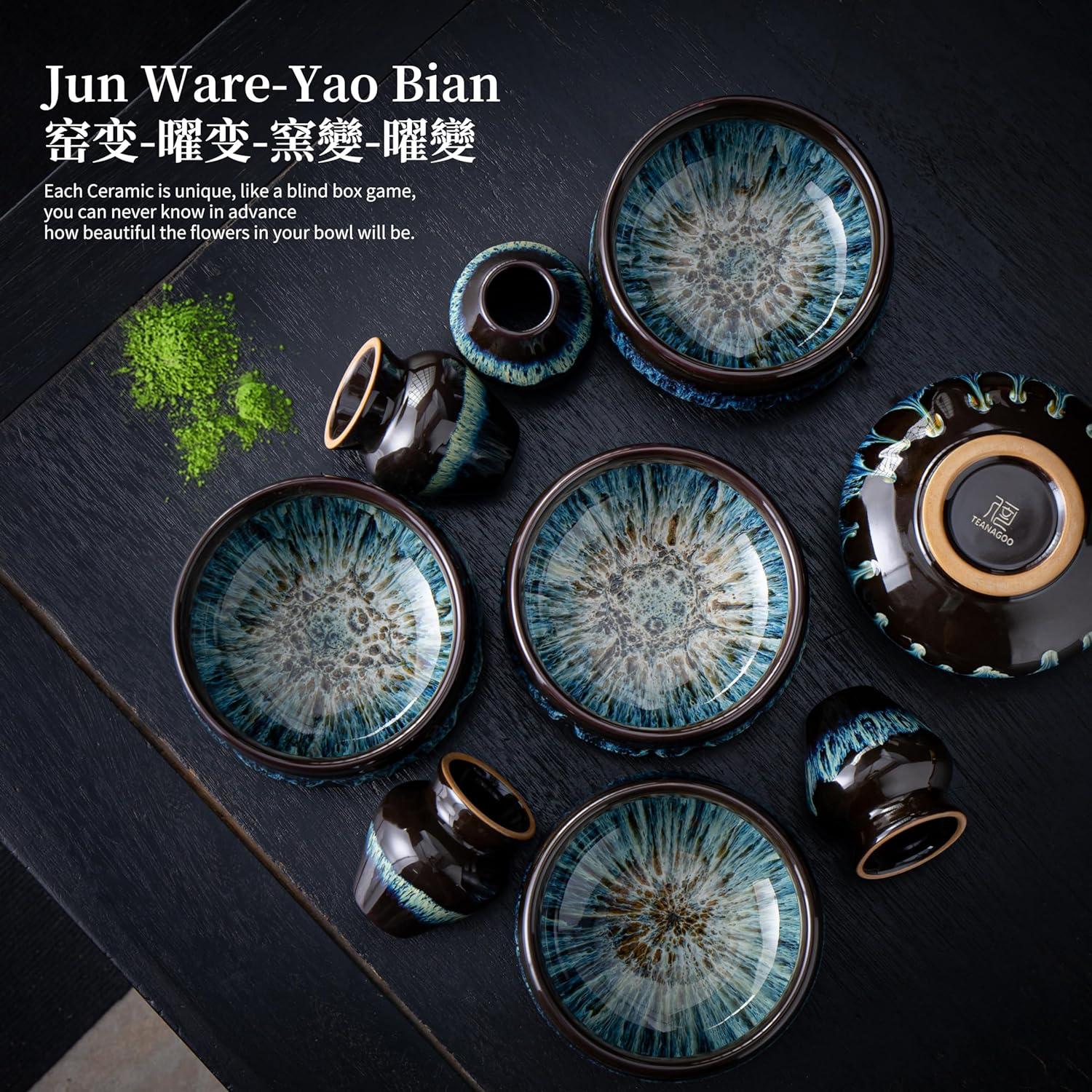 Matcha-Tee-Set Keramikschale Bambusbesen Sieb Ständer