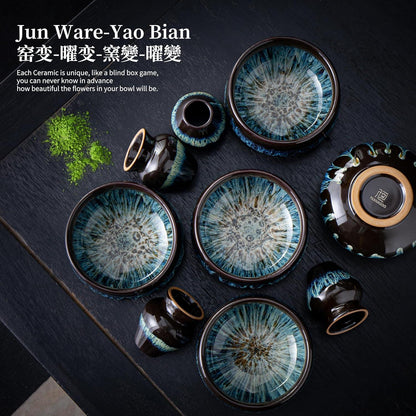Matcha-Tee-Set Keramikschale Bambusbesen Sieb Ständer