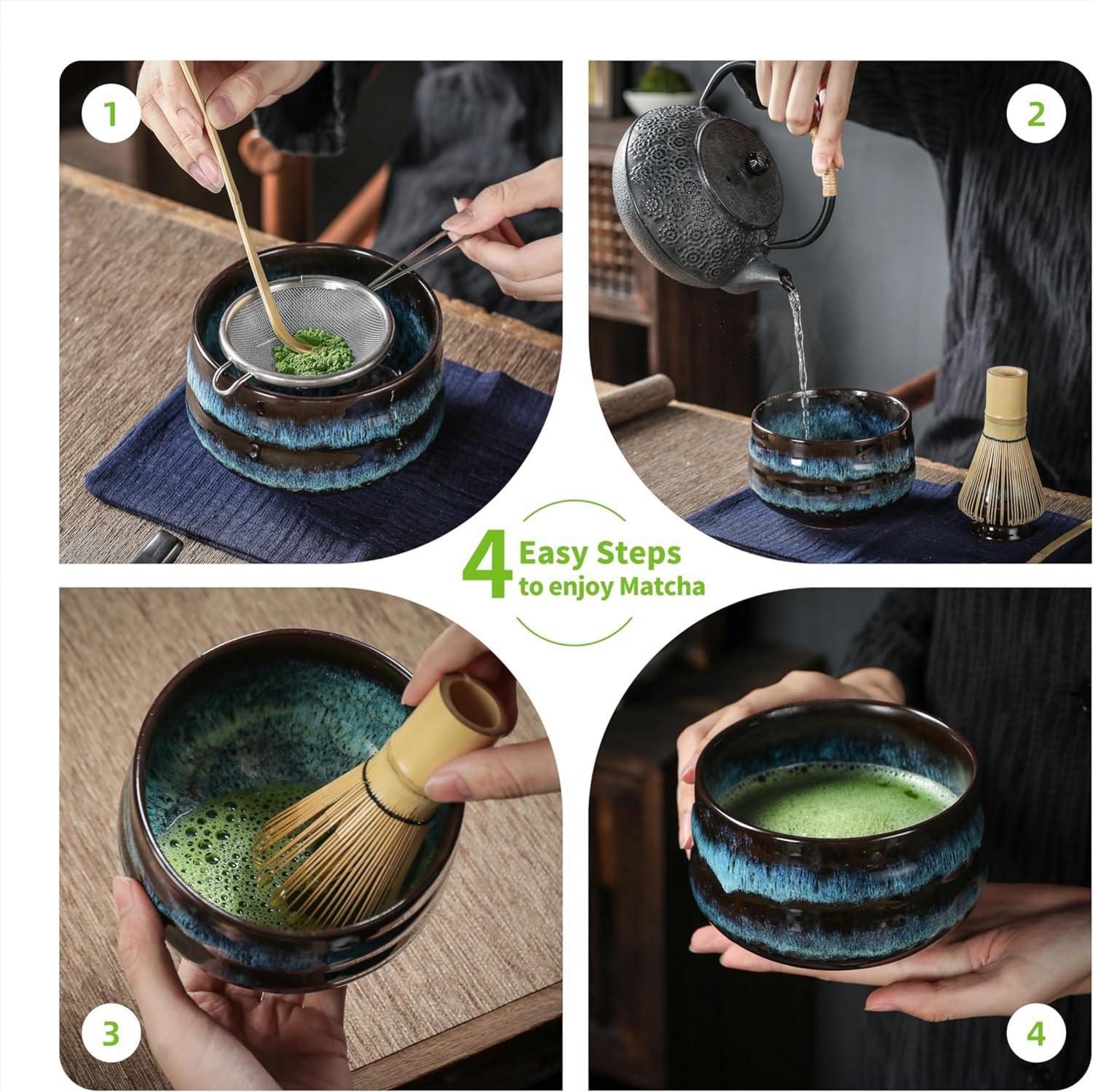 Matcha-Tee-Set Japanisches Tee-Zubehör Bambusbesen Schale Besenhalter Sieb