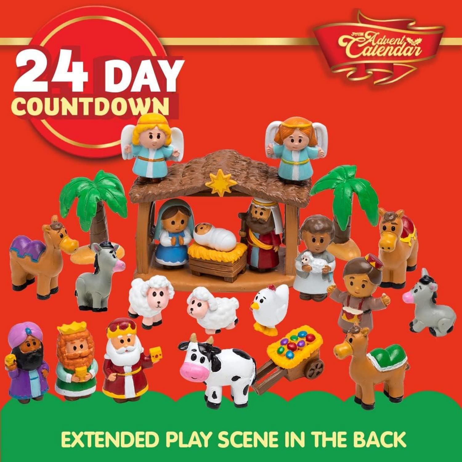 JOYIN 24-teiliger Weihnachts-Adventskalender Miniatur-Spielzeug Krippen-Spielset
