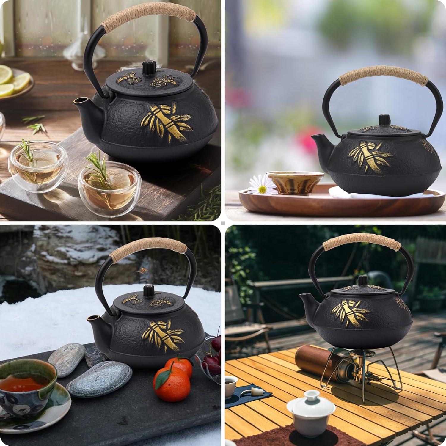 Gusseisen Teekanne Japanische Sieb 900ML Teapot Bambus Pflaume