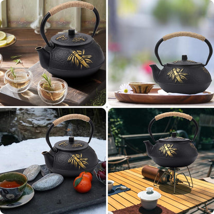 Gusseisen Teekanne Japanische Sieb 900ML Teapot Bambus Pflaume