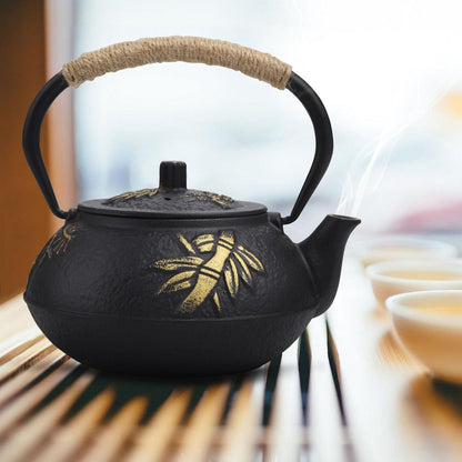 Fuloon Teekanne Gusseisen mit Emailliertem Interieur 900ML Bambus&Pflaume