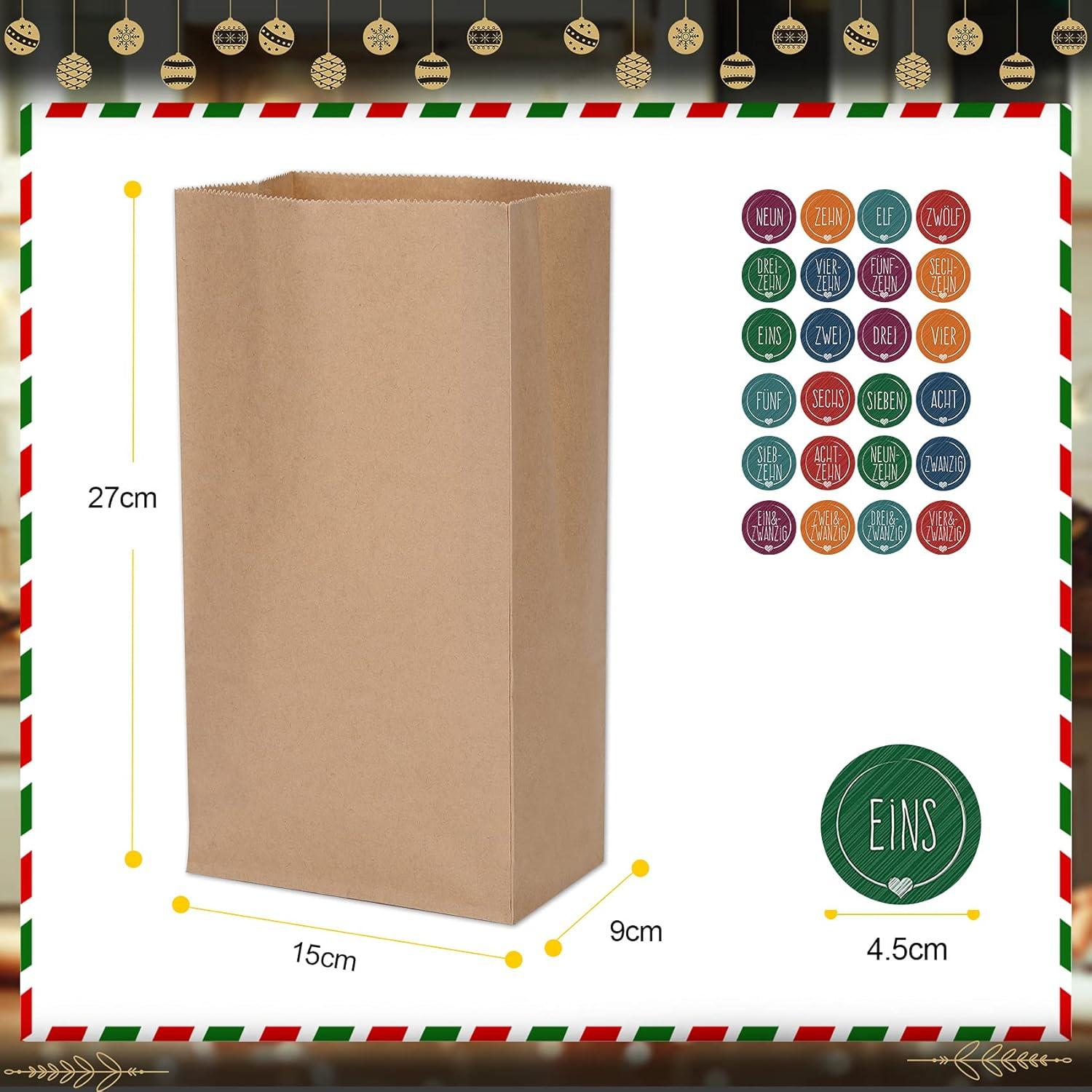 HAUSPROFI Adventskalender Kraftpapiertüten mit Zahlen zum