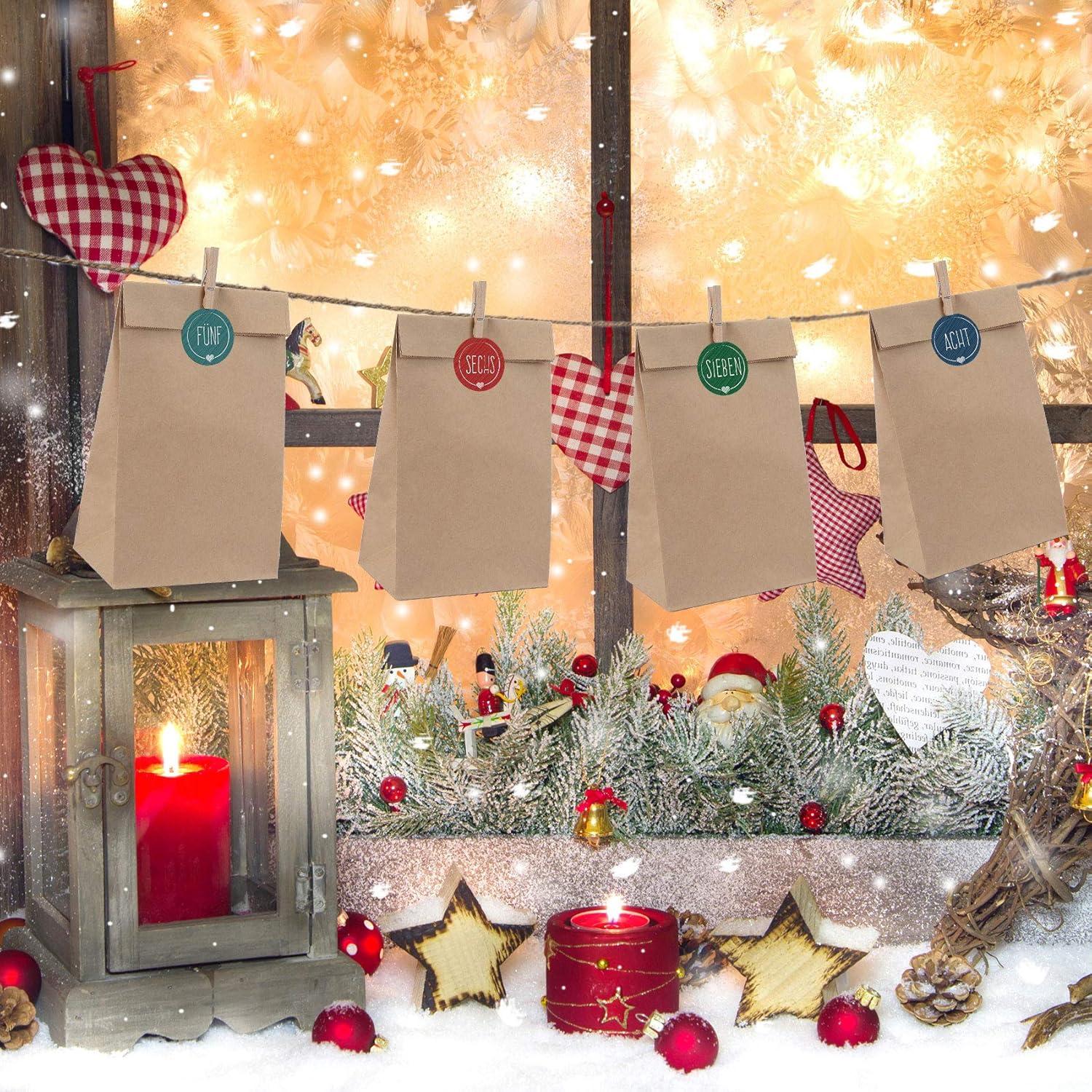 Adventskalender Kraftpapiertüten 24 Zahlen DIY Weihnachtskalender