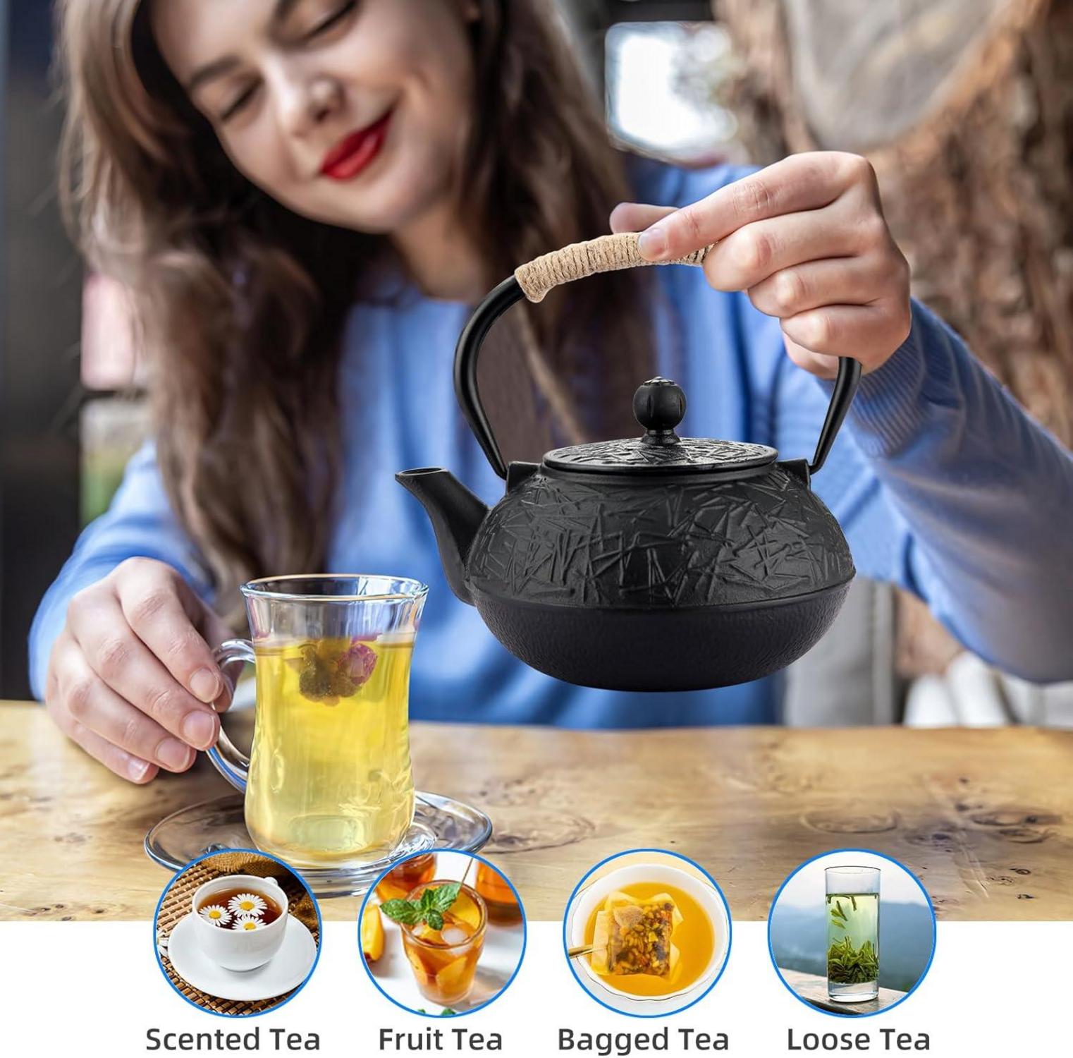 Fuloon Gusseisen Teekanne 900ML mit Emailliertem Interieur