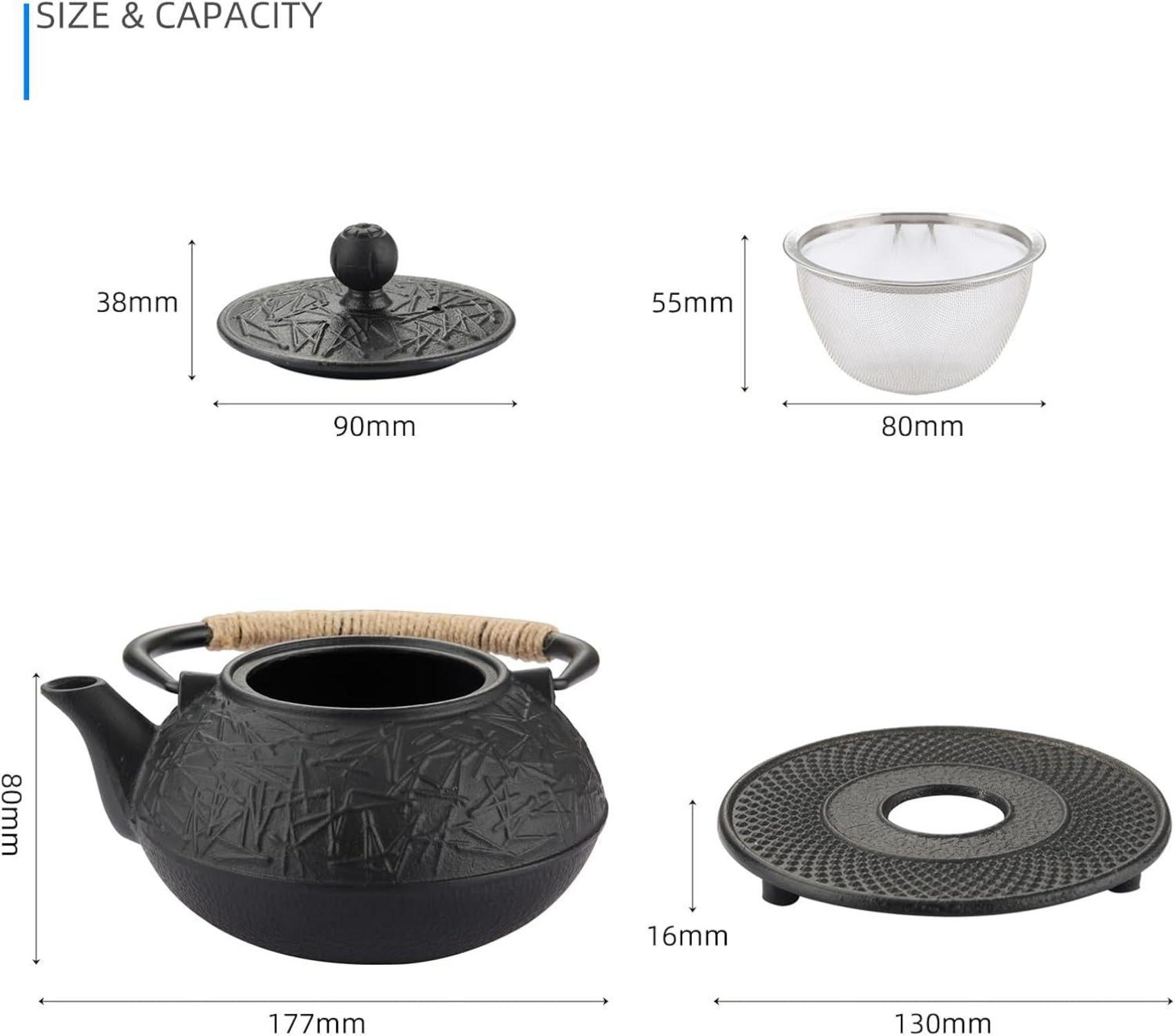Teekanne Gusseisen mit Emailliertem Innerem und Sieb, 900ML