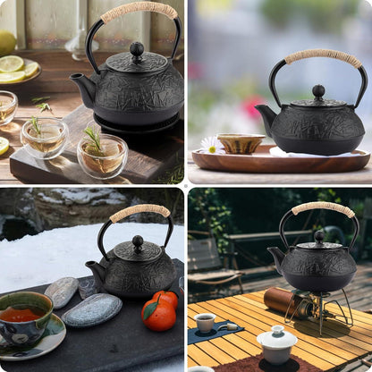 Teekanne Gusseisen Emailliertes Interieur Sieb 900ML Teapot Verbrühschutz Büro