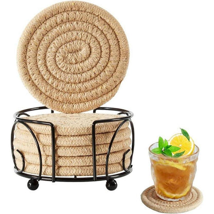 6er Set Glasuntersetzer mit Halter, handgefertigt aus dickem