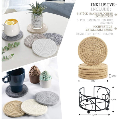 6er Set Glasuntersetzer mit Halter, handgefertigt aus dickem