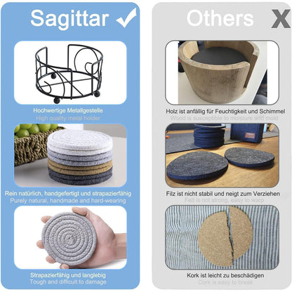 6er Set Glasuntersetzer mit Halter, handgefertigt aus dickem