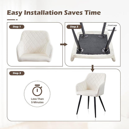 Samt Esszimmerstühle 2er Set mit Armlehnen, Creme