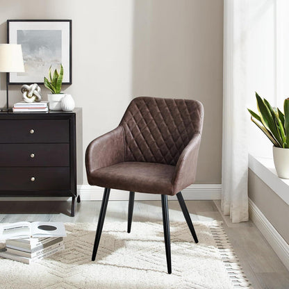 Moderner Esszimmerstuhl Set Braun, Metall in Lederoptik