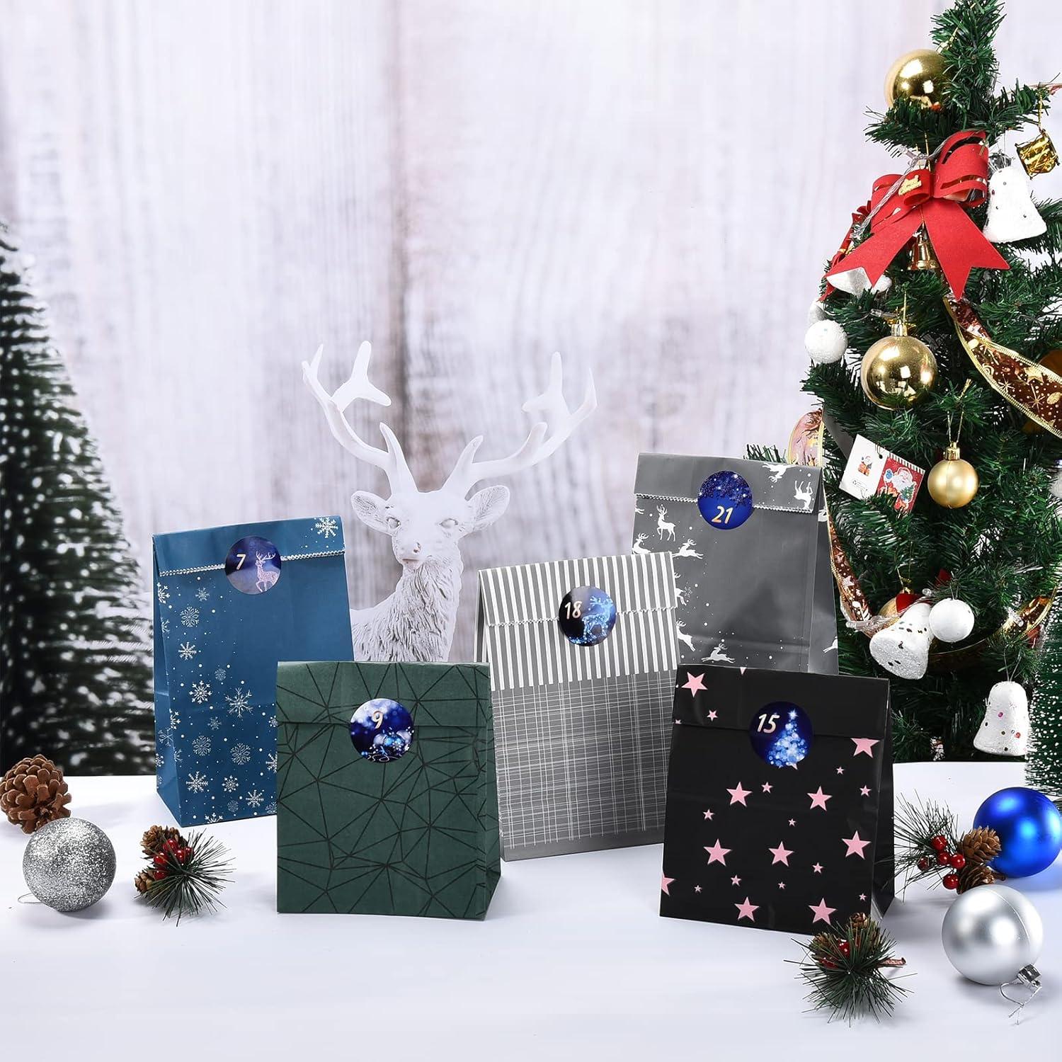 Adventskalender 24 Kraftpapiertüten mit Aufkleber für Kinder&Männer