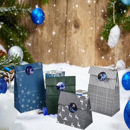 Adventskalender zum Selbstbefüllen 24 Weihnachtstüten Blau Aufkleber