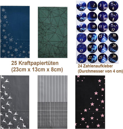 Adventskalender zum Befüllen 24 Weihnachtsgeschenk Papiertüten