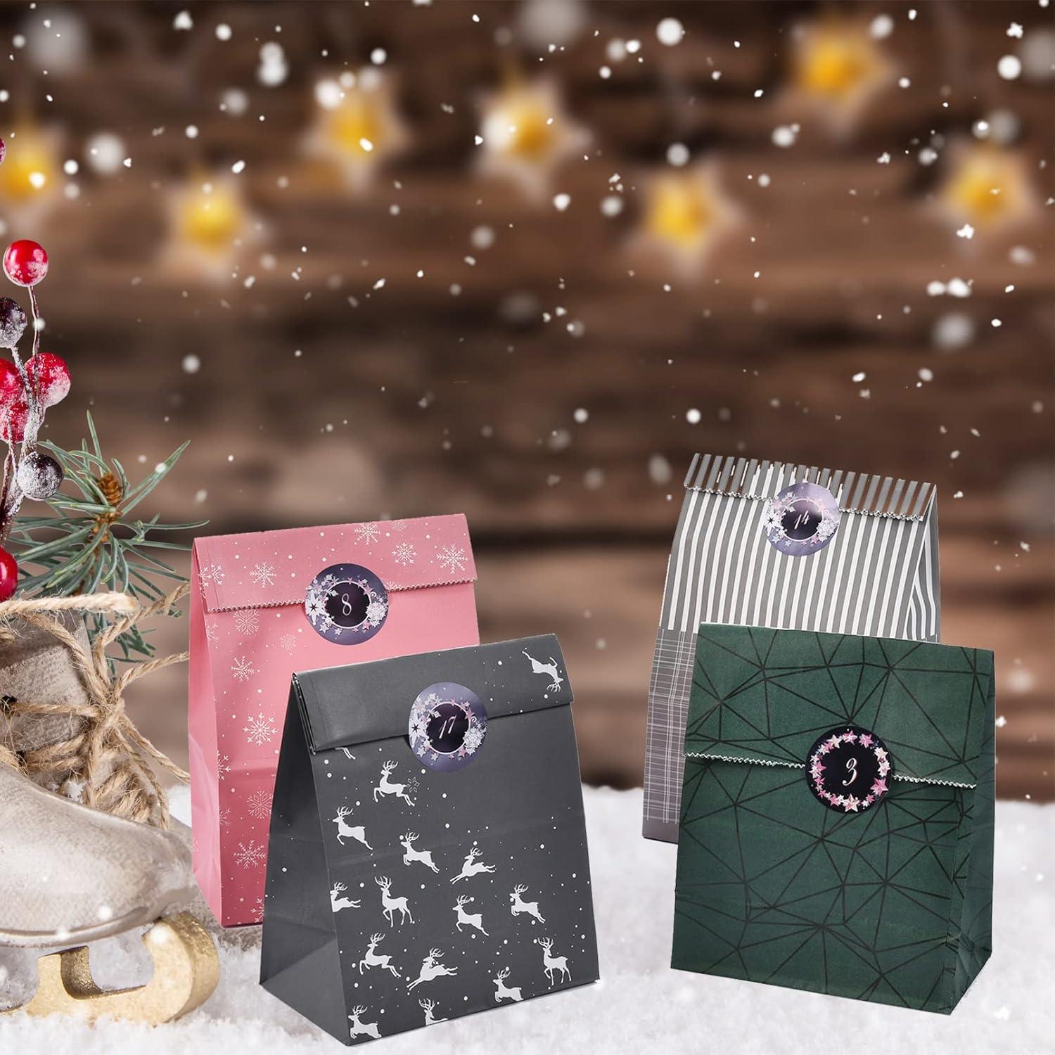 Adventskalender zum Befüllen 24 Weihnachtskalender Geschenktüten Aufkleber