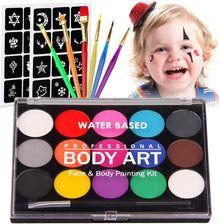 Kinderschminke Gesichtsfarben Schminkpalette 15 Farben Schablonen
