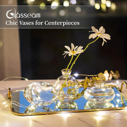 Handmade Mini Vasen Glas Goldrand Blumenvase Set Vintage