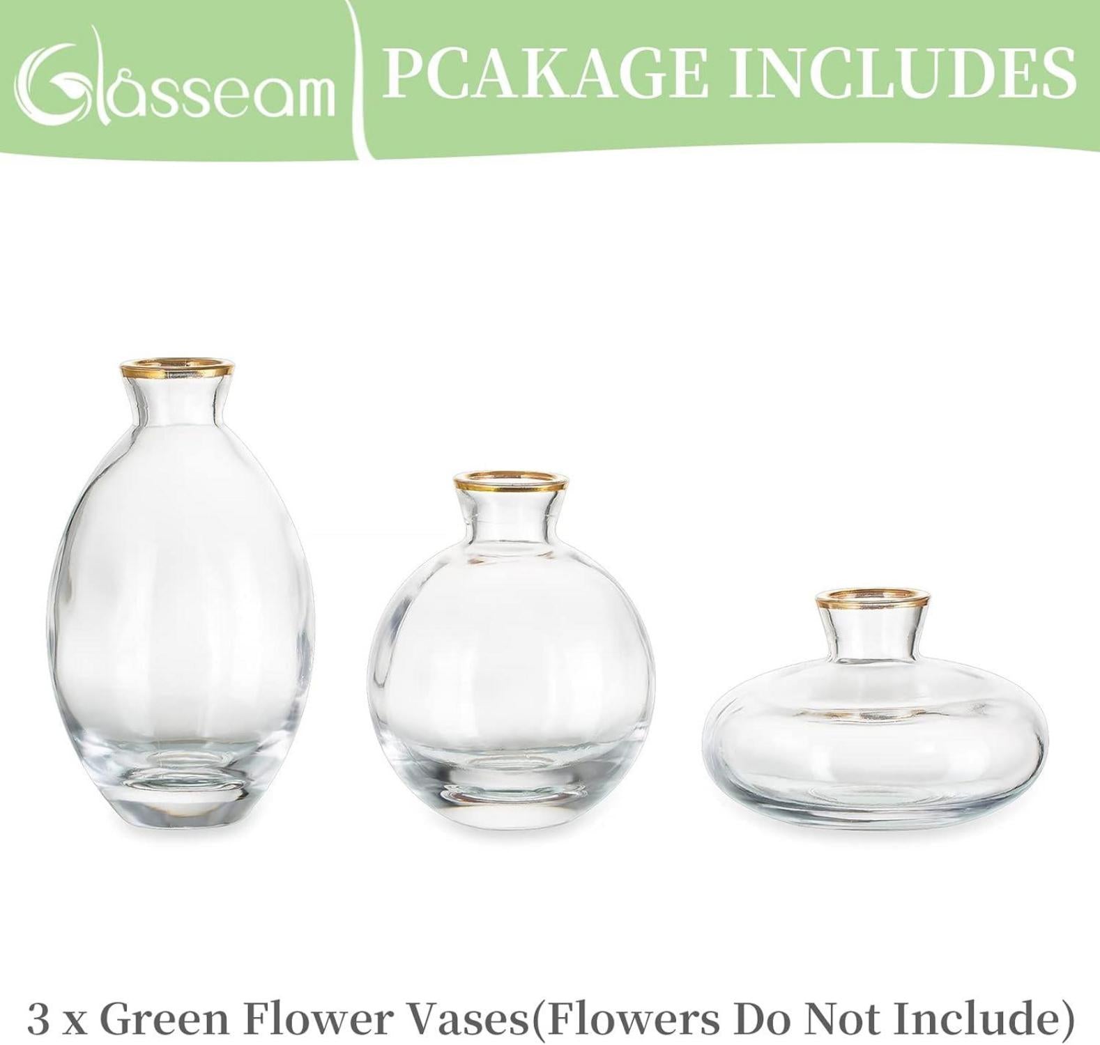 Kleine Vintage Glasvase Set Goldrand Blumenvase 3-teilig