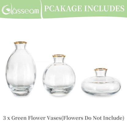 Kleine Vintage Glasvase Set Goldrand Blumenvase 3-teilig
