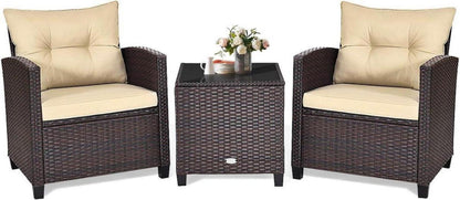3tlg. Polyrattan Balkonmöbel Set mit Tisch & Stühlen Beige Kissen