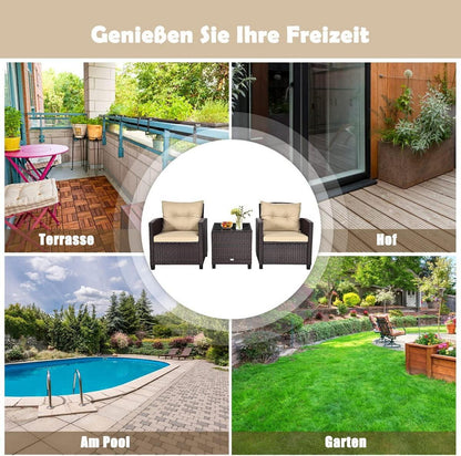 3tlg. Balkonmöbel Set Polyrattan Gartenmöbel Terrassenmöbel Tisch 2