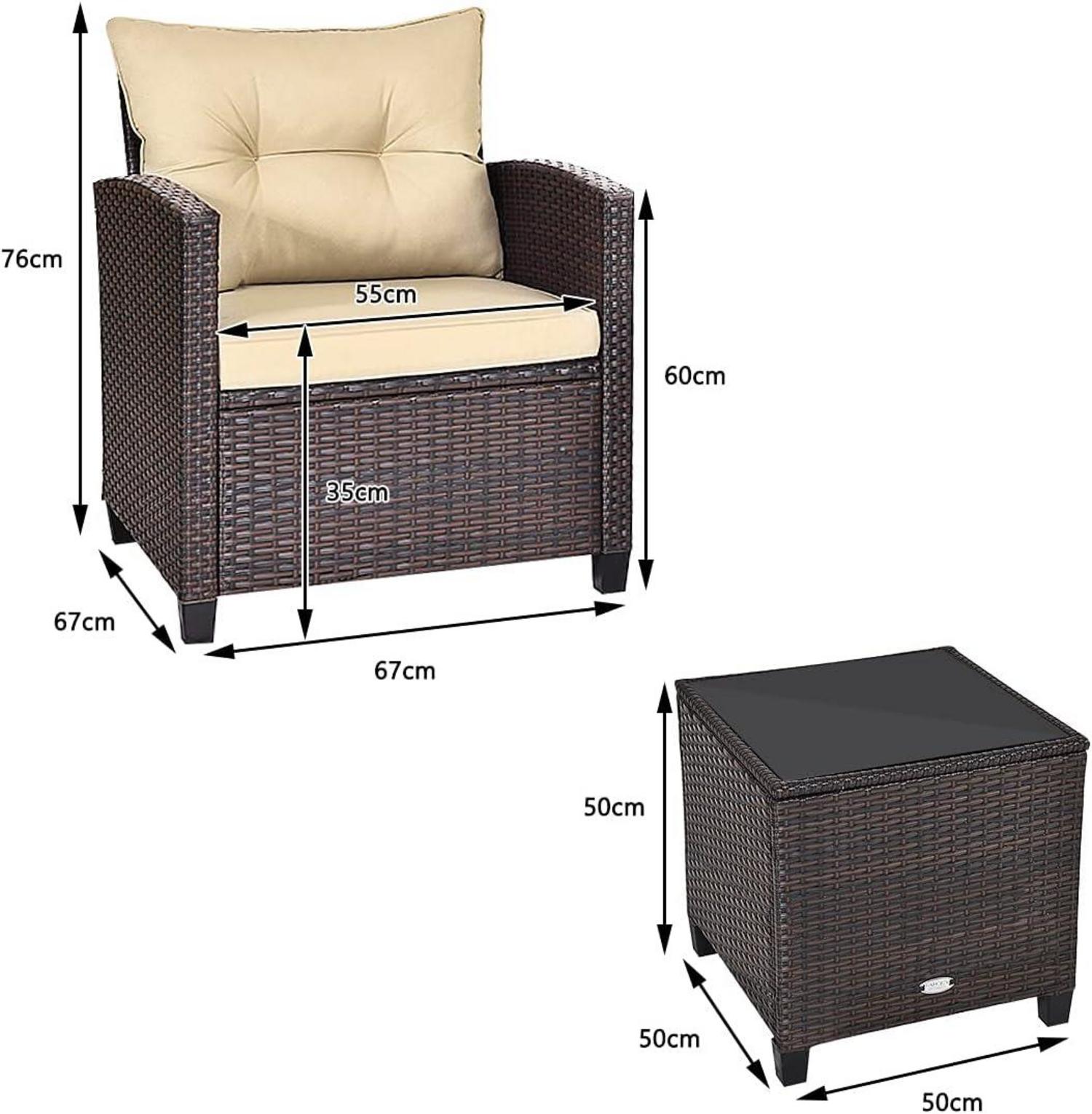 3tlg. Balkonmöbel Set Polyrattan Lounge Set Tisch Stühle Kissen Beige