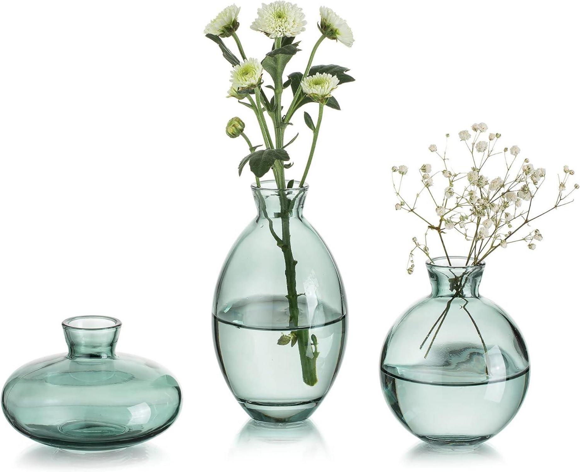 Vintage Handmade Mini Glasvasen Grün 3tlg. Set