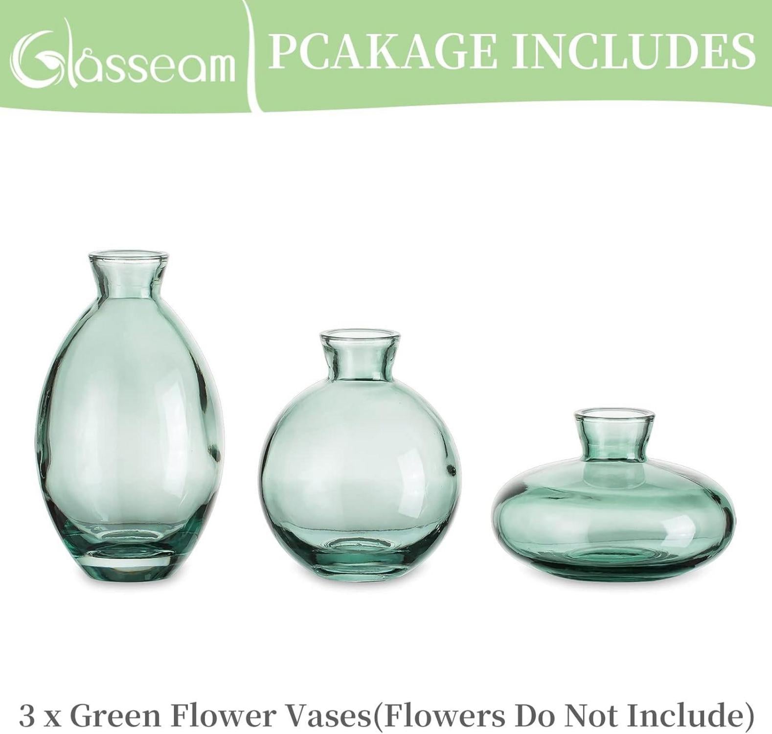 3er Set Kleine Vintage Glasvasen Grün für Tischdeko Hochzeit Blumen