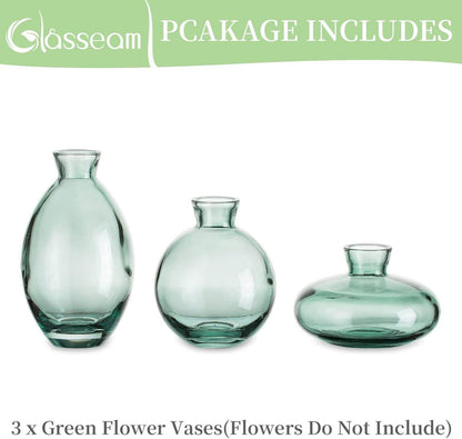 3er Set Kleine Vintage Glasvasen Grün für Tischdeko Hochzeit Blumen