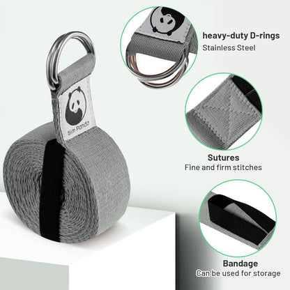 Yoga Gurt Baumwolle Yogagurt 180/250cm Schiebeschnalle Grau