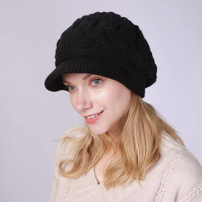 Damen Wintermütze mit Visier, gefüttert, Zopfstrick