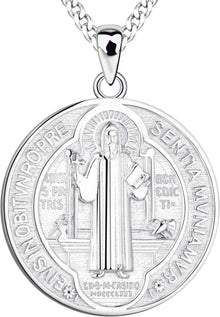 Heiliger Benedikt Kette 925 Sterling Silber Anhänger Halskette Münze