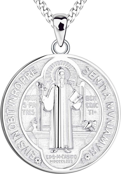 Heiliger Benedikt Kette 925 Sterling Silber Anhänger Halskette Münze
