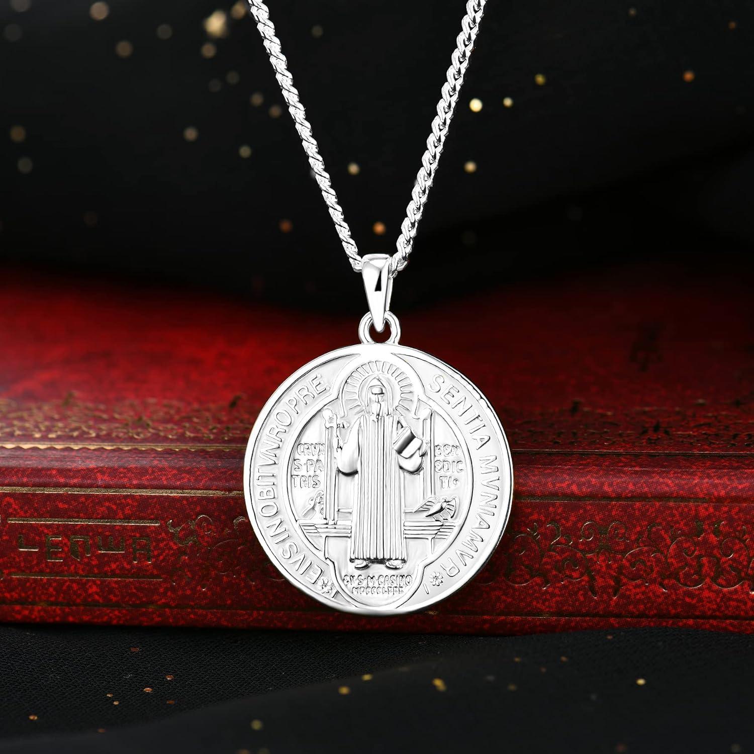 Heiliger Benedikt Silber Kette 925 Anhänger Halskette 18K