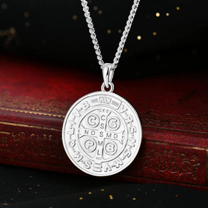 Heiliger Benedikt Kette 925 Sterling Silber Anhänger Halskette Münze