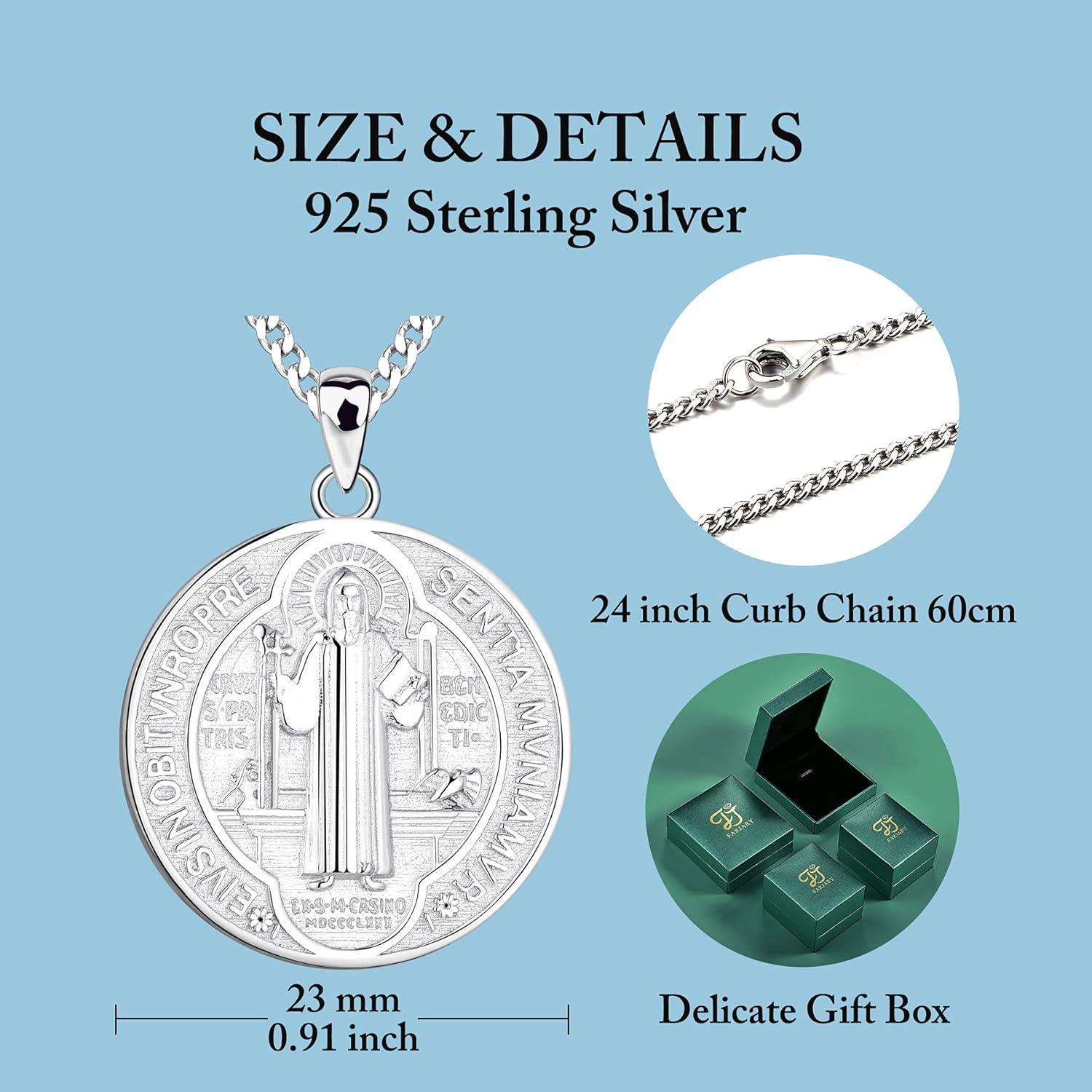 Heiliger Benedikt 925 Silber Halskette Antiqued Anhänger Talisman 18K Gold