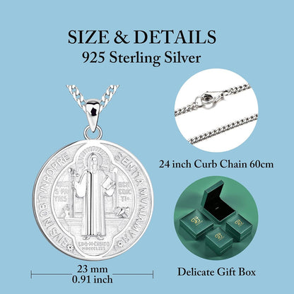 Heiliger Benedikt 925 Silber Halskette Antiqued Anhänger Talisman 18K Gold