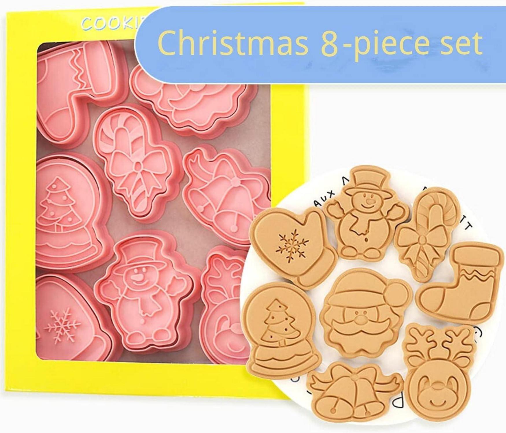 Weihnachts-Ausstechformen-Set 8-teilig Kunststoff Weihnachtsmann Schneemann Glocken Rentier für feine Kekse