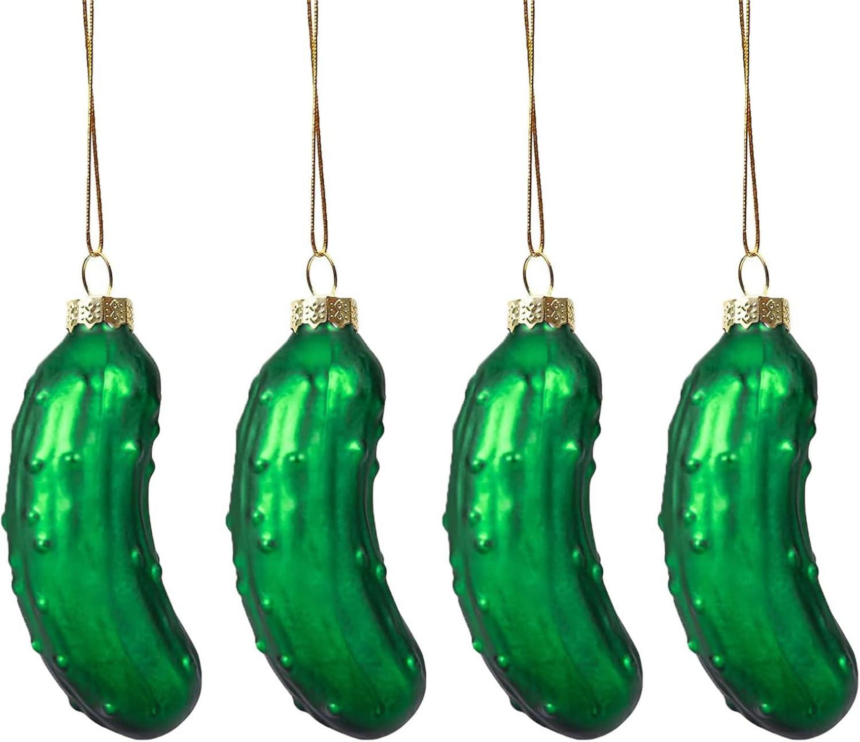 4er Set Weihnachtsgurken Glas - Grüne Weihnachtsbaumschmuck Ornaments