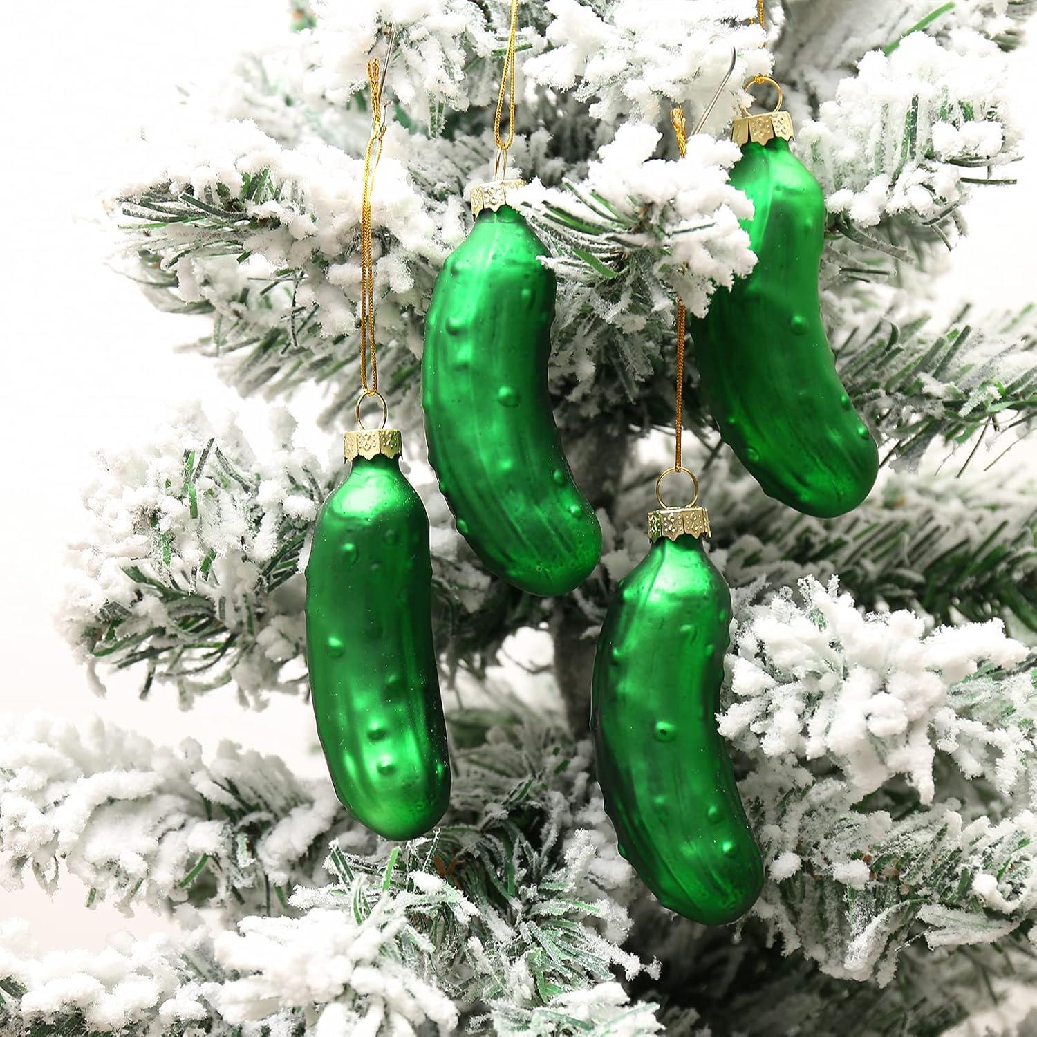 4er Set Weihnachtsgurken Glas - Grüne Weihnachtsbaumschmuck Ornaments