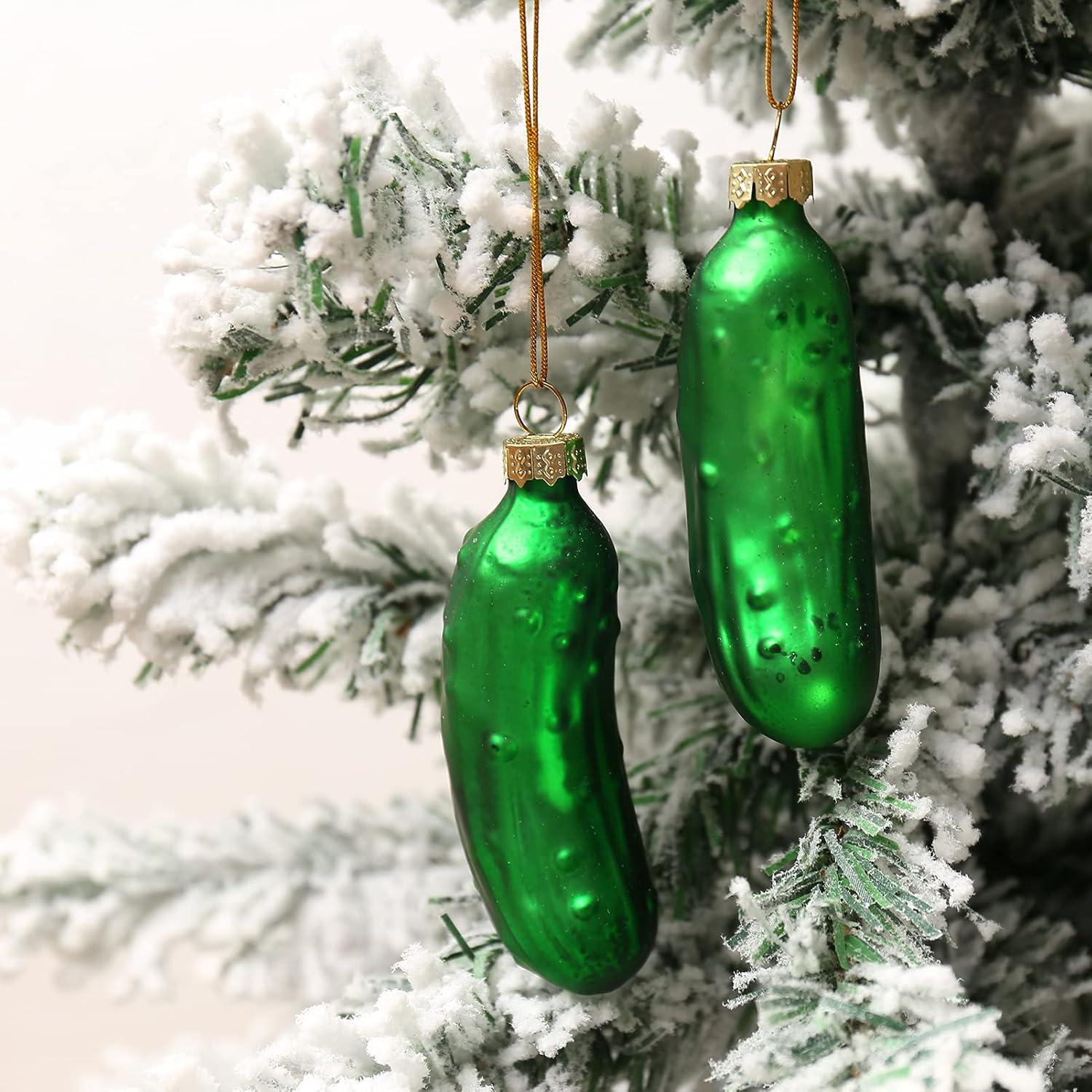 HERZWILD Weihnachtsgurke 4pcs Glas Weihnachtsbaumschmuck Grün 9cm