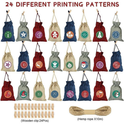 Adventskalender Stoffbeutel zum Befüllen 24