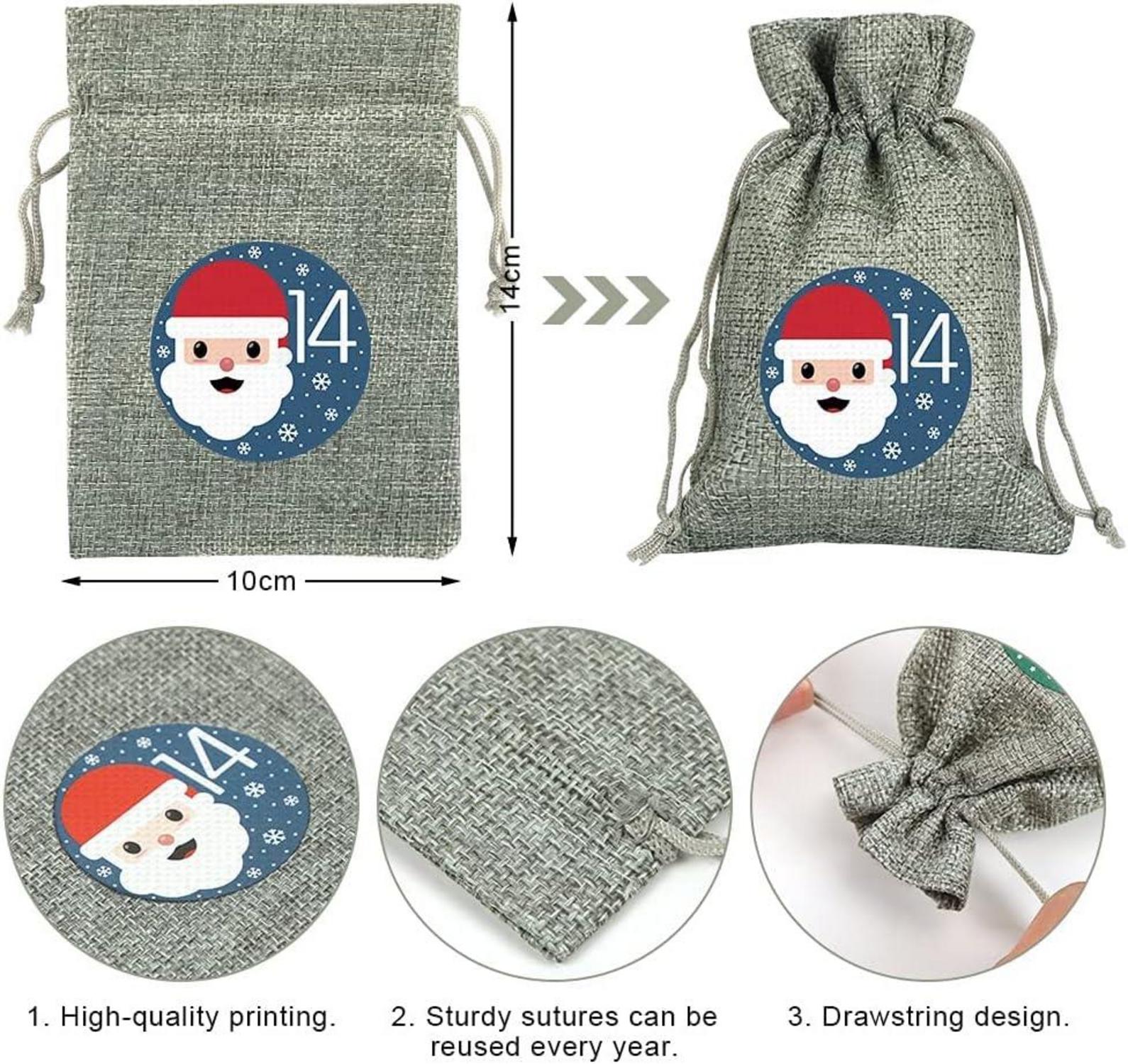 Adventskalender zum Befüllen Stoffbeutel 24 Weihnachtskalender