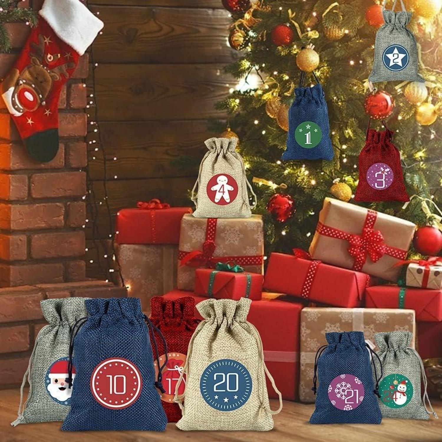Adventskalender zum Befüllen 24 Weihnachtskalender Stoffbeutel