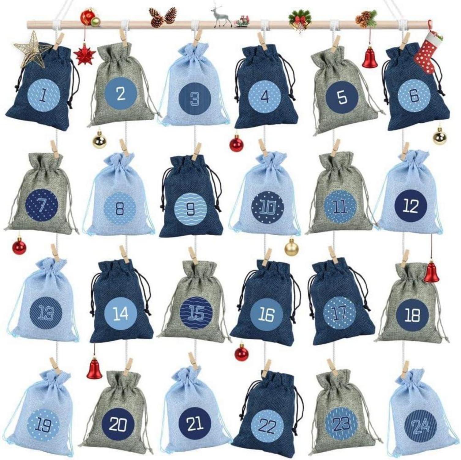 Adventskalender zum Befüllen 24 Weihnachtskalender Stoffbeutel Wiederverwendbar Jutesäckchen