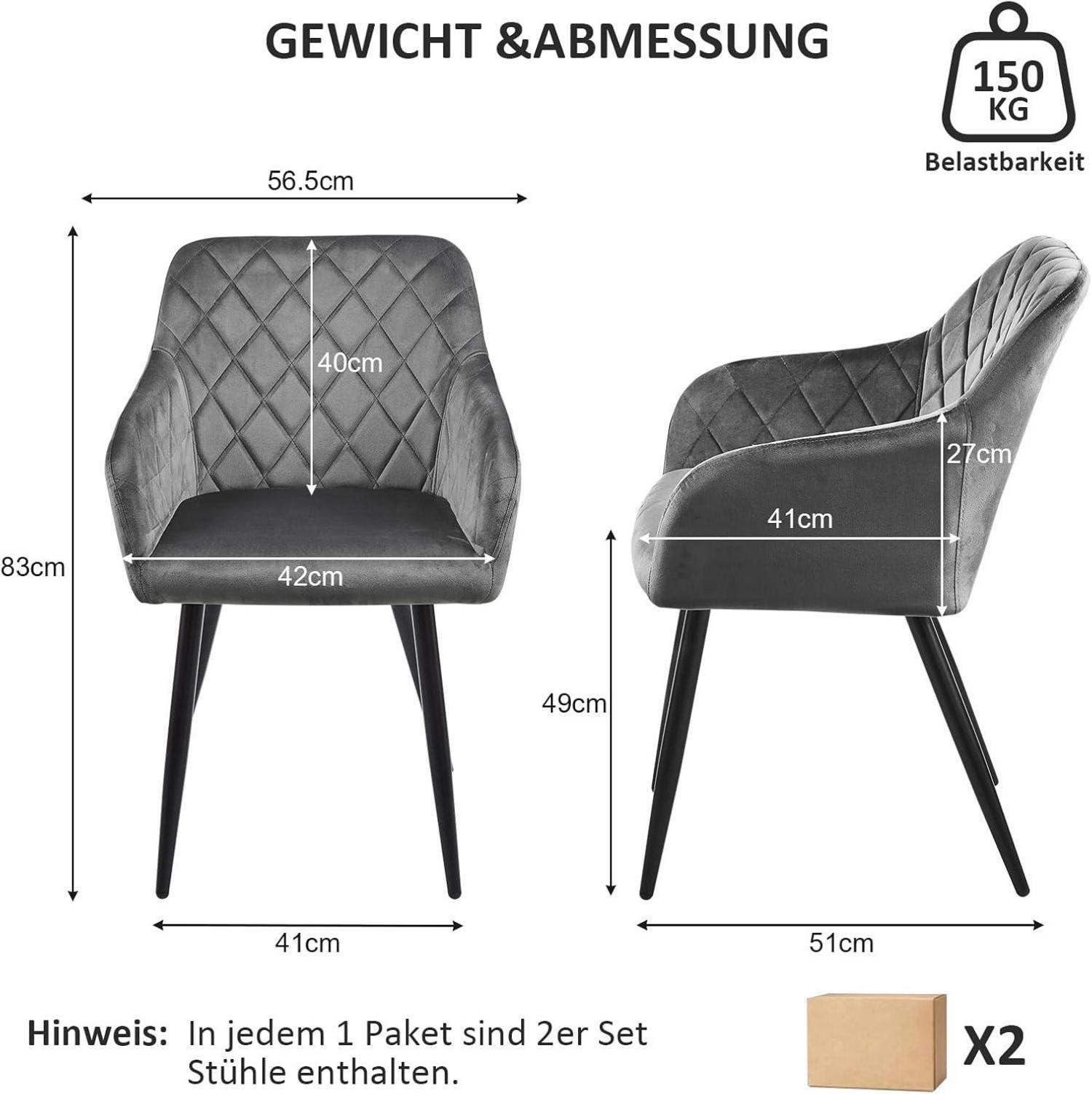 Esszimmerstühle Set Samt Bezug Metallbeine Polstersessel Grau