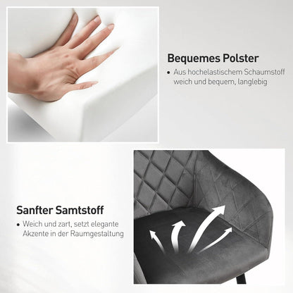 CLIPOP Esszimmerstühle 4er Set Samt Grau mit Armlehne und Metallbeine