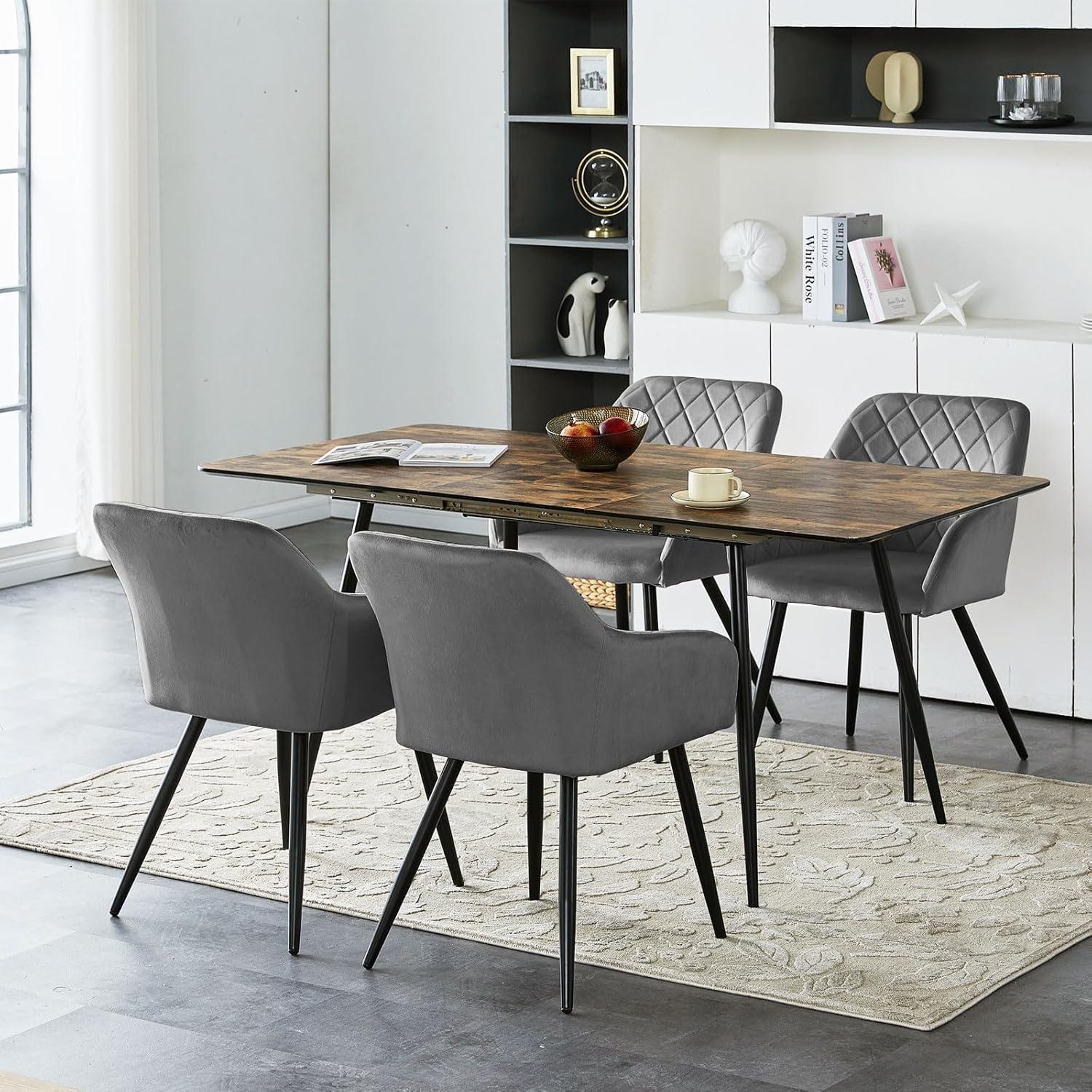 CLIPOP Esszimmerstühle 4er Set Samt Grau mit Armlehne und Metallbeine